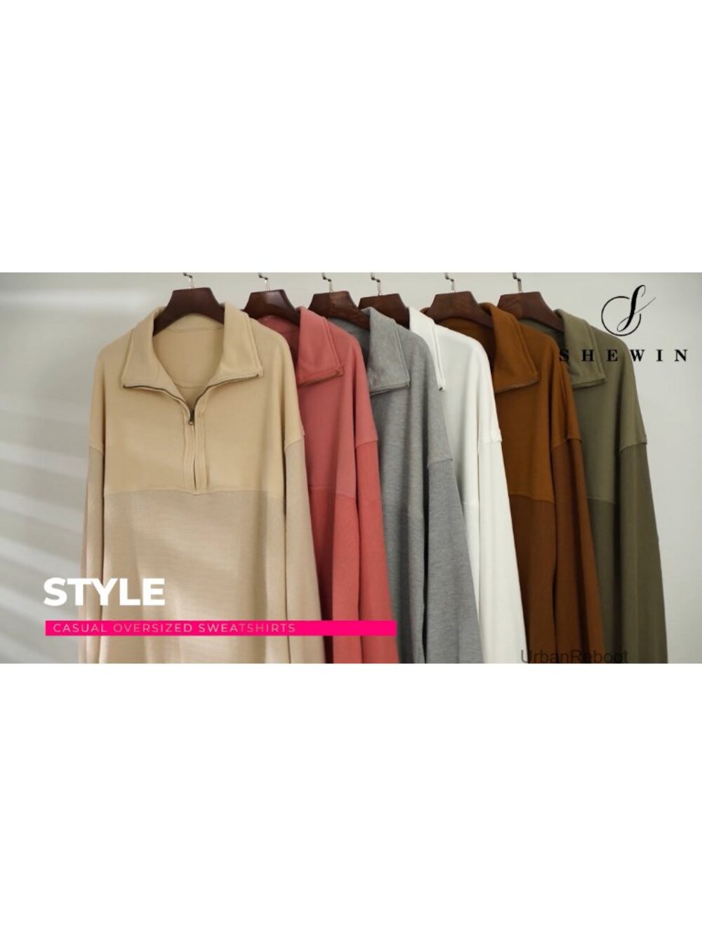 Oversized Half Zip Pullover Sweatshirt Loose Fit Long Sleeve - Picture 6 of 6